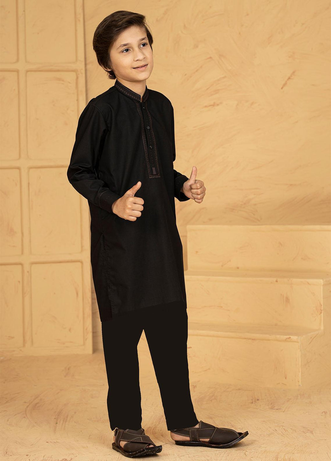Stylish Wash N Wear Formal Kurta Shalwar for Kids -  KTF-2039 Black