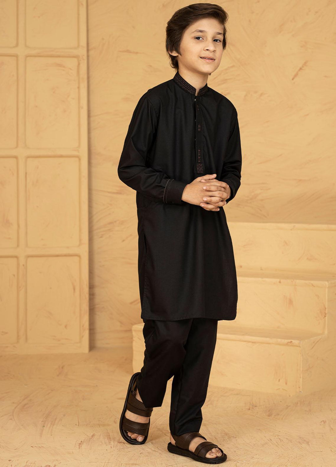 Stylish Wash N Wear Formal Kurta Shalwar for Kids - Black KTF-2066