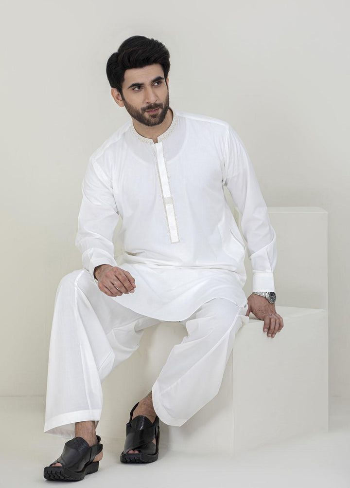 Stylish Wash N Wear Formal Kameez Shalwar for Men -  C-9702 Off White