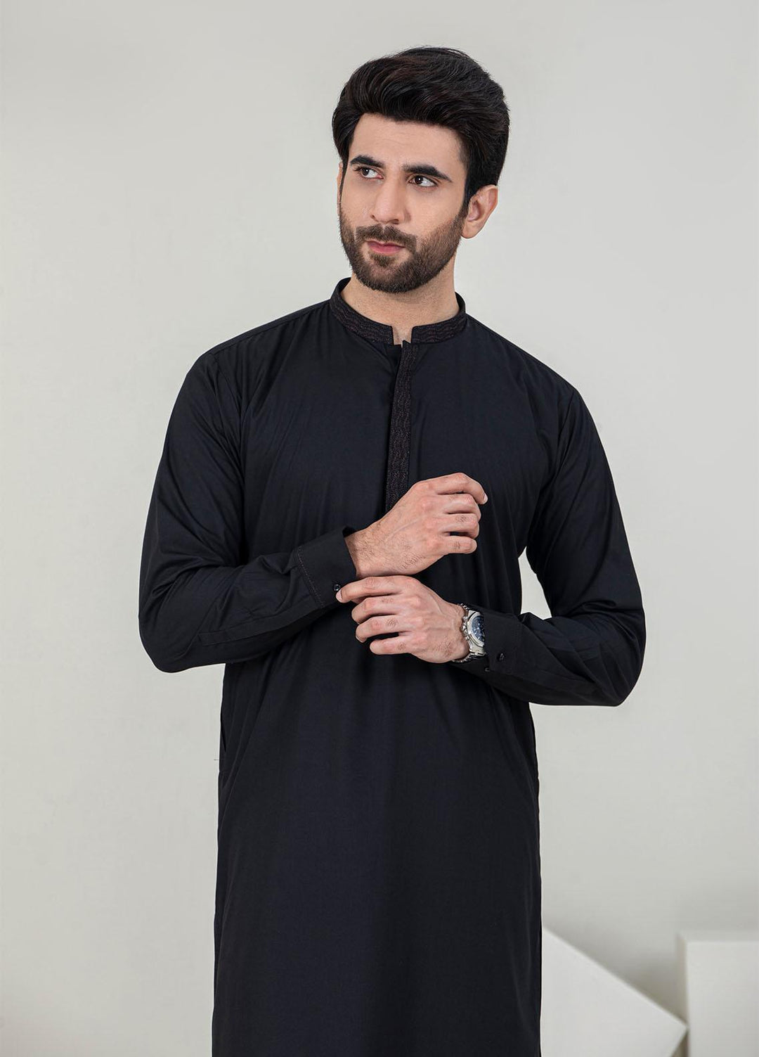 Stylish Wash N Wear Formal Men Kameez Shalwar -  C-9719 Black