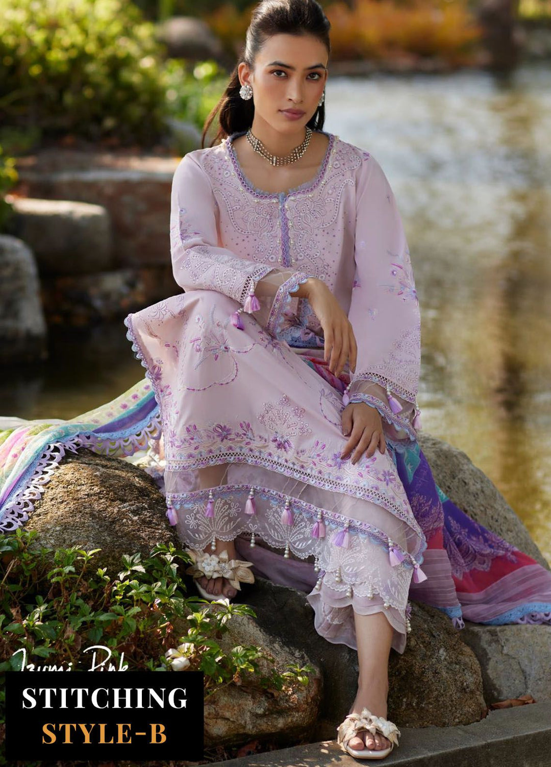 Suay by Farah Talib Embroidered Lawn Suits Unstitched 3 Piece FTA24LU FTA 10 Izumi Pink - Luxury Collection