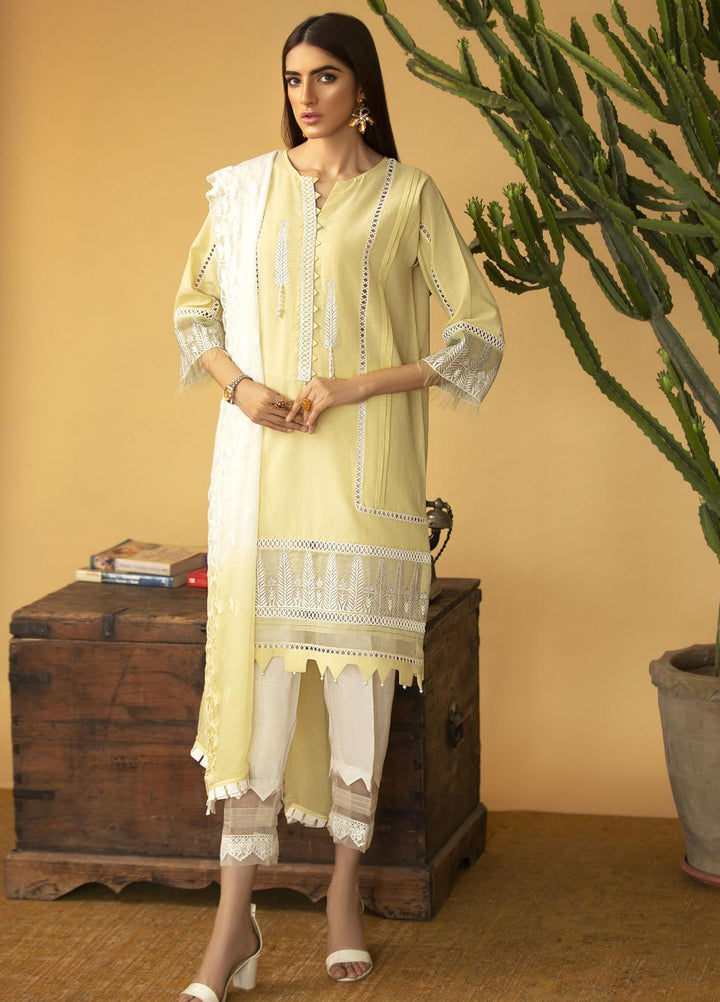 Sadya Sumair Luxury Pret Embroidered Cotton Shirt Yellow and White