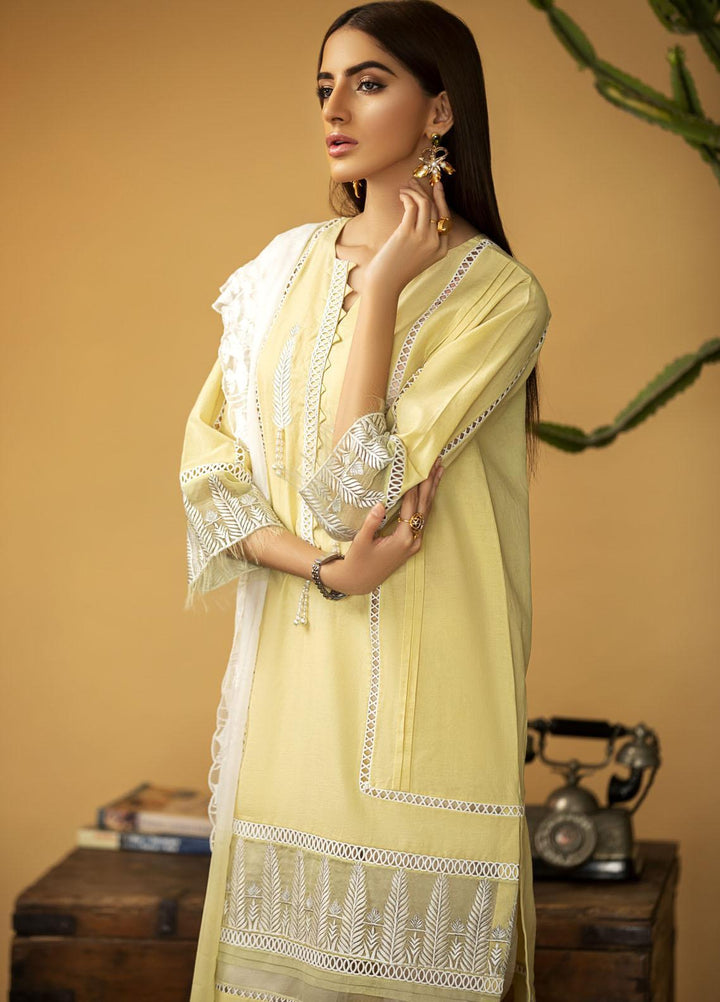 Sadya Sumair Luxury Pret Embroidered Cotton Shirt Yellow and White