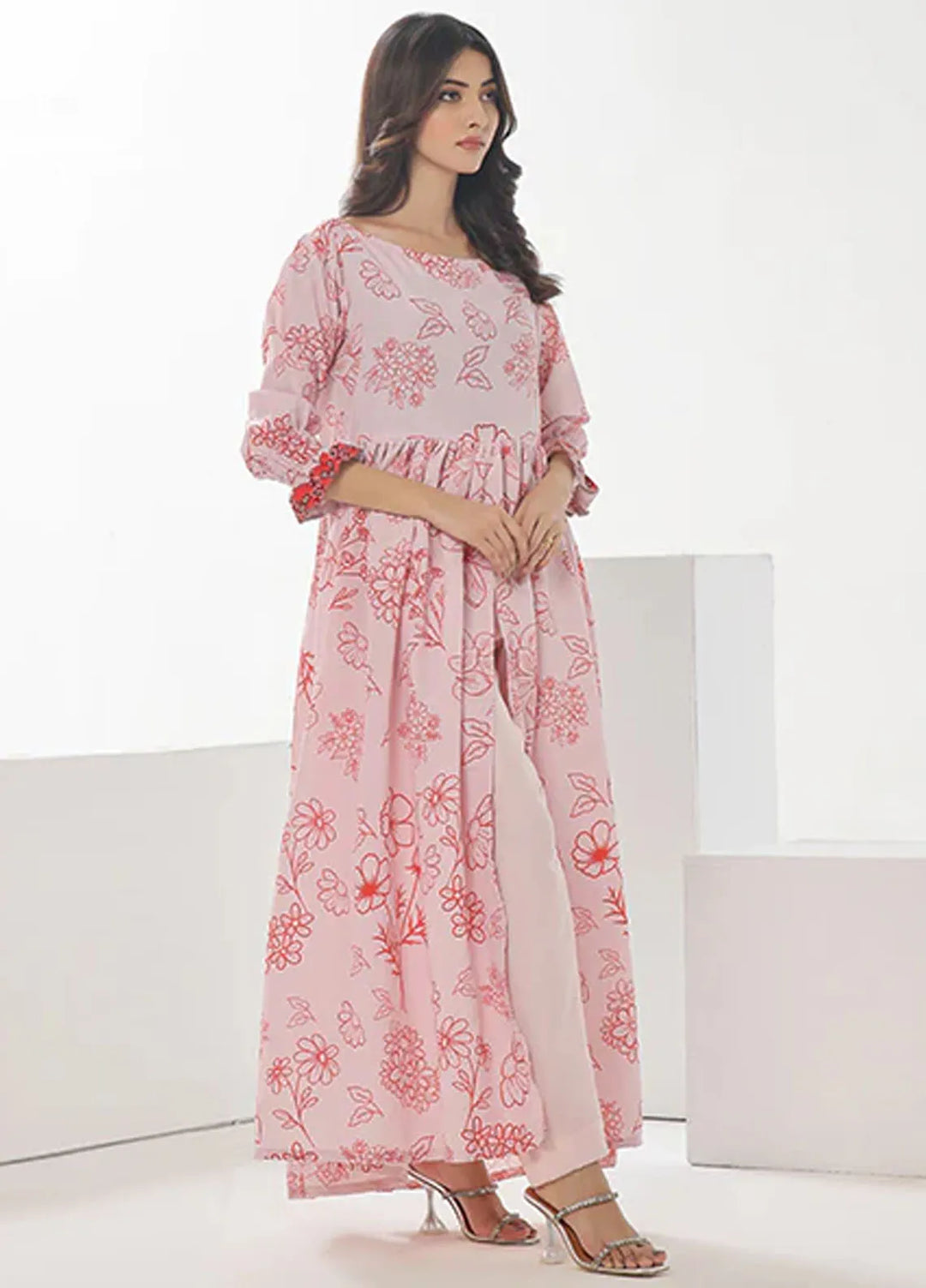Summer Fiesta By Nazmina Pret Printed Lawn Frock TF-05 Coral Pink