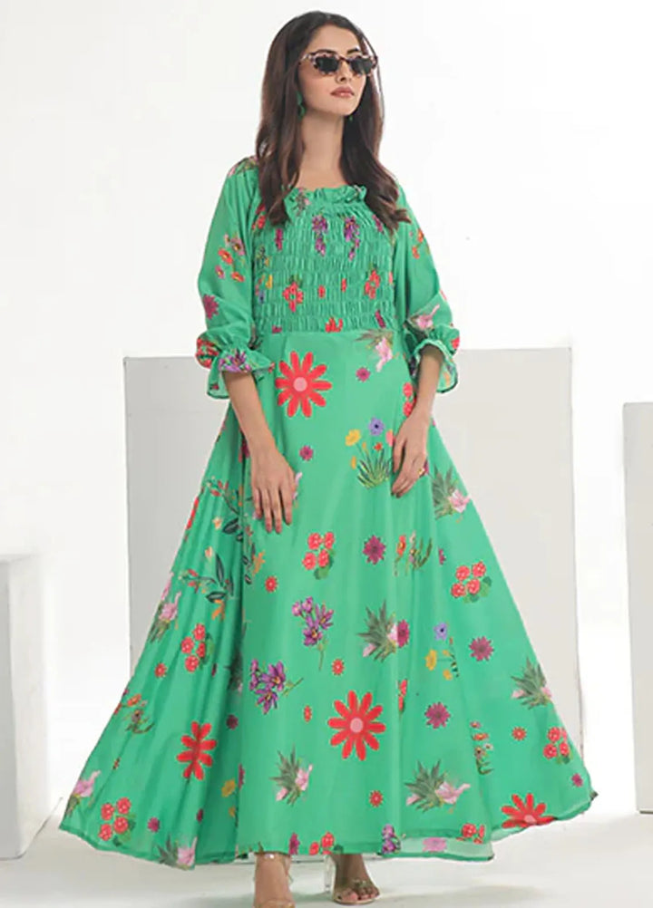 Summer Fiesta By Nazmina Pret Printed Lawn Frock TF-07 Exotic Green