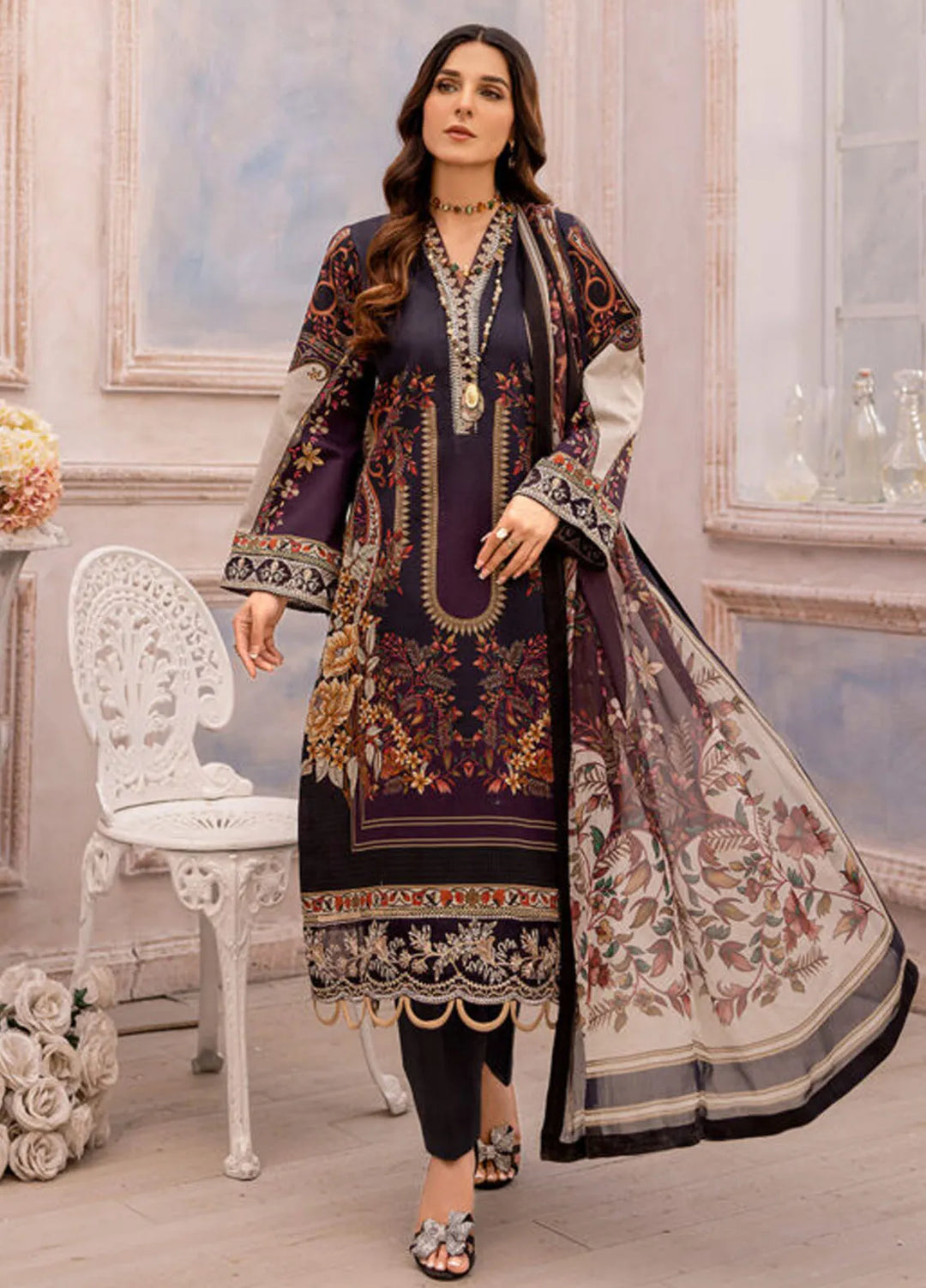 Summer Garden By Eileen  Embroidered Lawn Suit Unstitched 3 Piece EL24G D3-NORA - Summer Collection