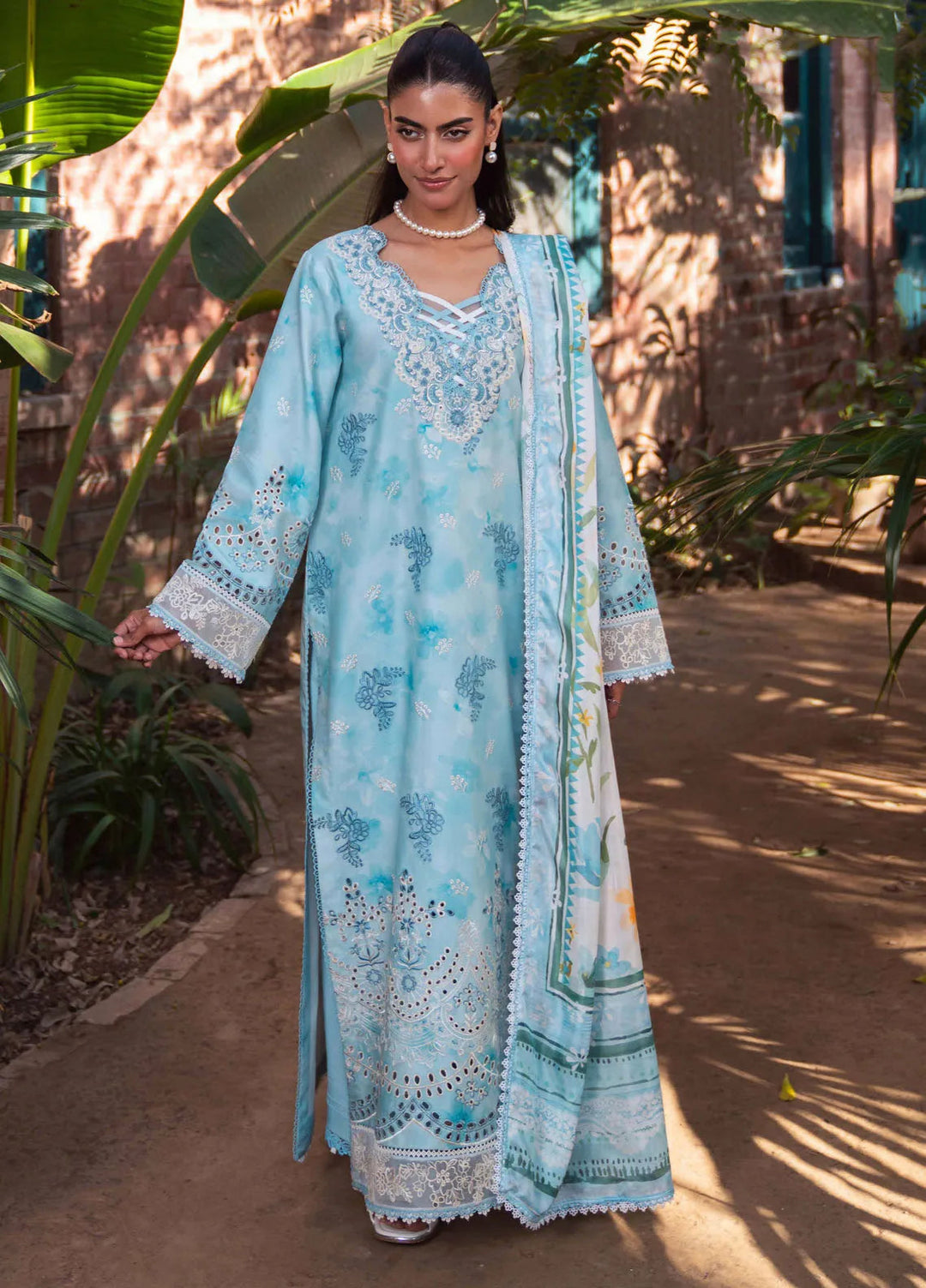 Summer Lines by Neeshay Embroidered Lawn Suit Unstitched 3 Piece NSH25SP Sky Wave - Summer Collection