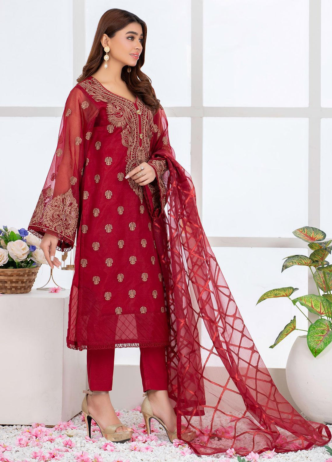 Mosaic Pret Luxury Organza 3 Piece Suit MS21S 02 MAROON