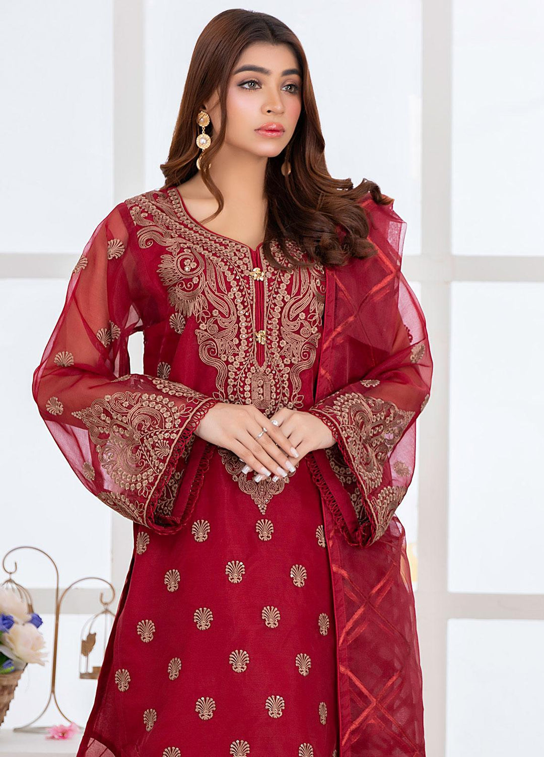 Mosaic Pret Luxury Organza 3 Piece Suit MS21S 02 MAROON