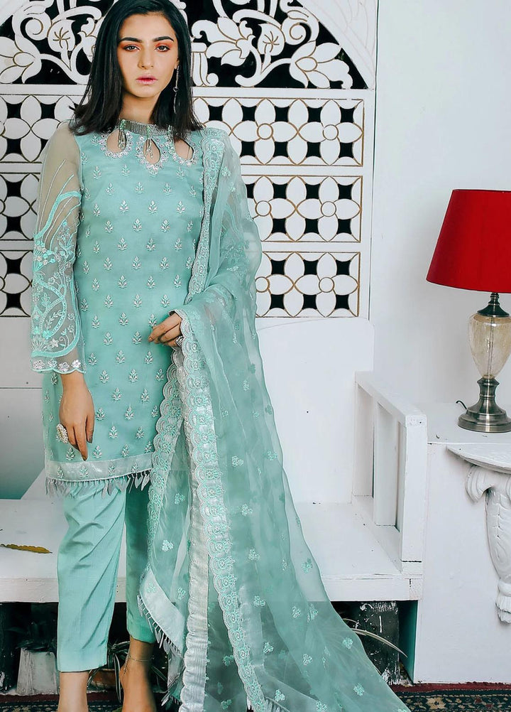 Surmai Luxury Pret Embroidered Organza 3 Piece Suit AQUA