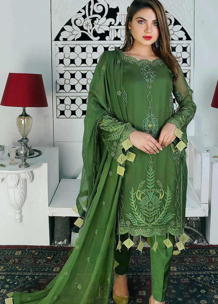 Surmai Luxury Pret Embroidered Chiffon 3 Piece Suit HENNA