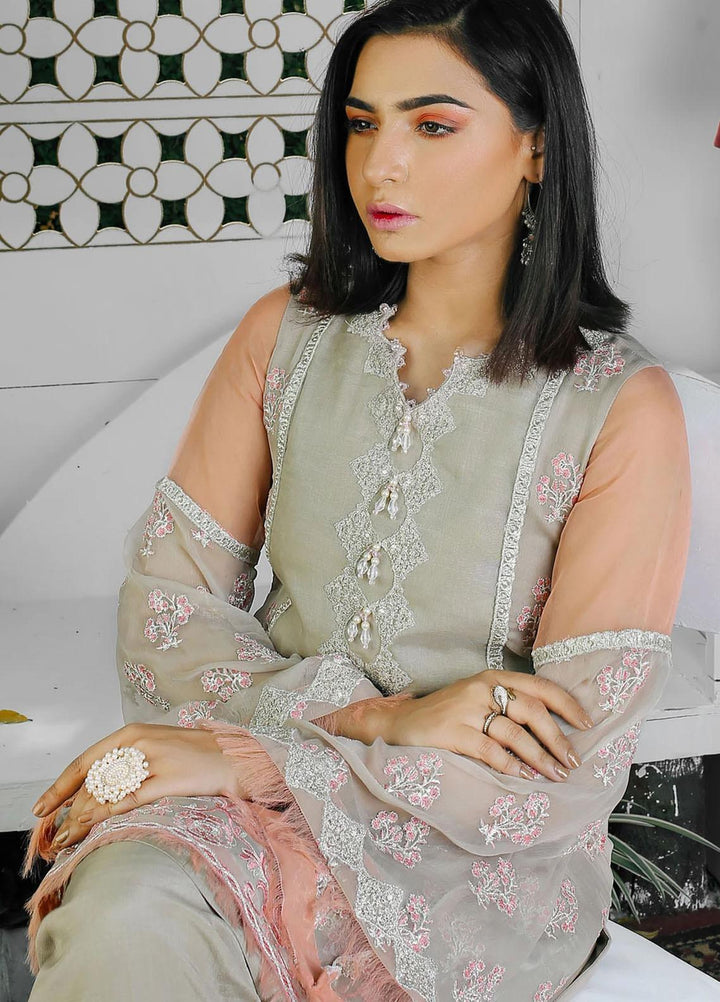Surmai Luxury Pret Embroidered Organza 3 Piece Suit SEPIA