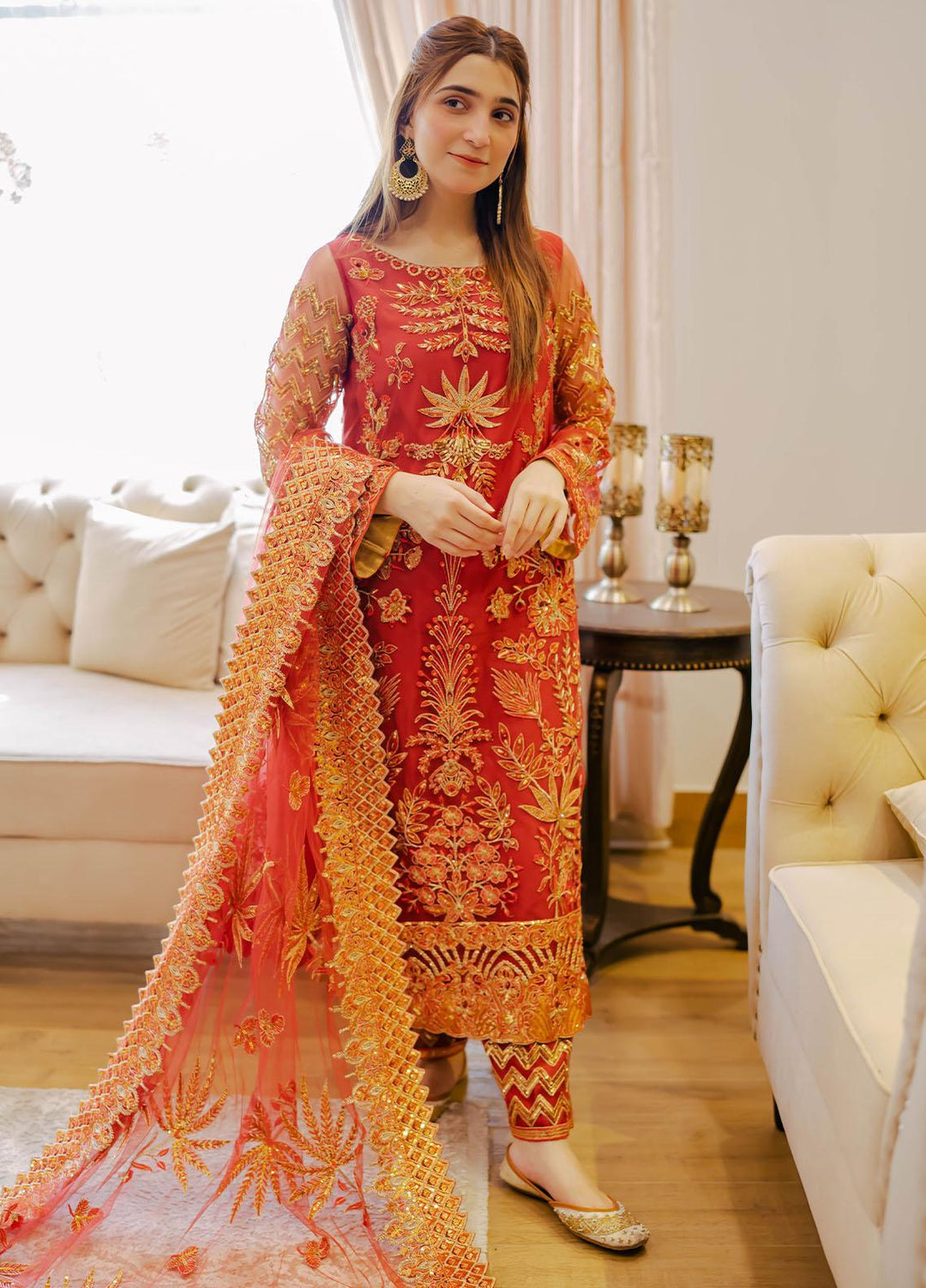 Surmai Luxury Pret Embroidered Net 3 Piece Suit SUR22RW LAAL – Sanaulla ...