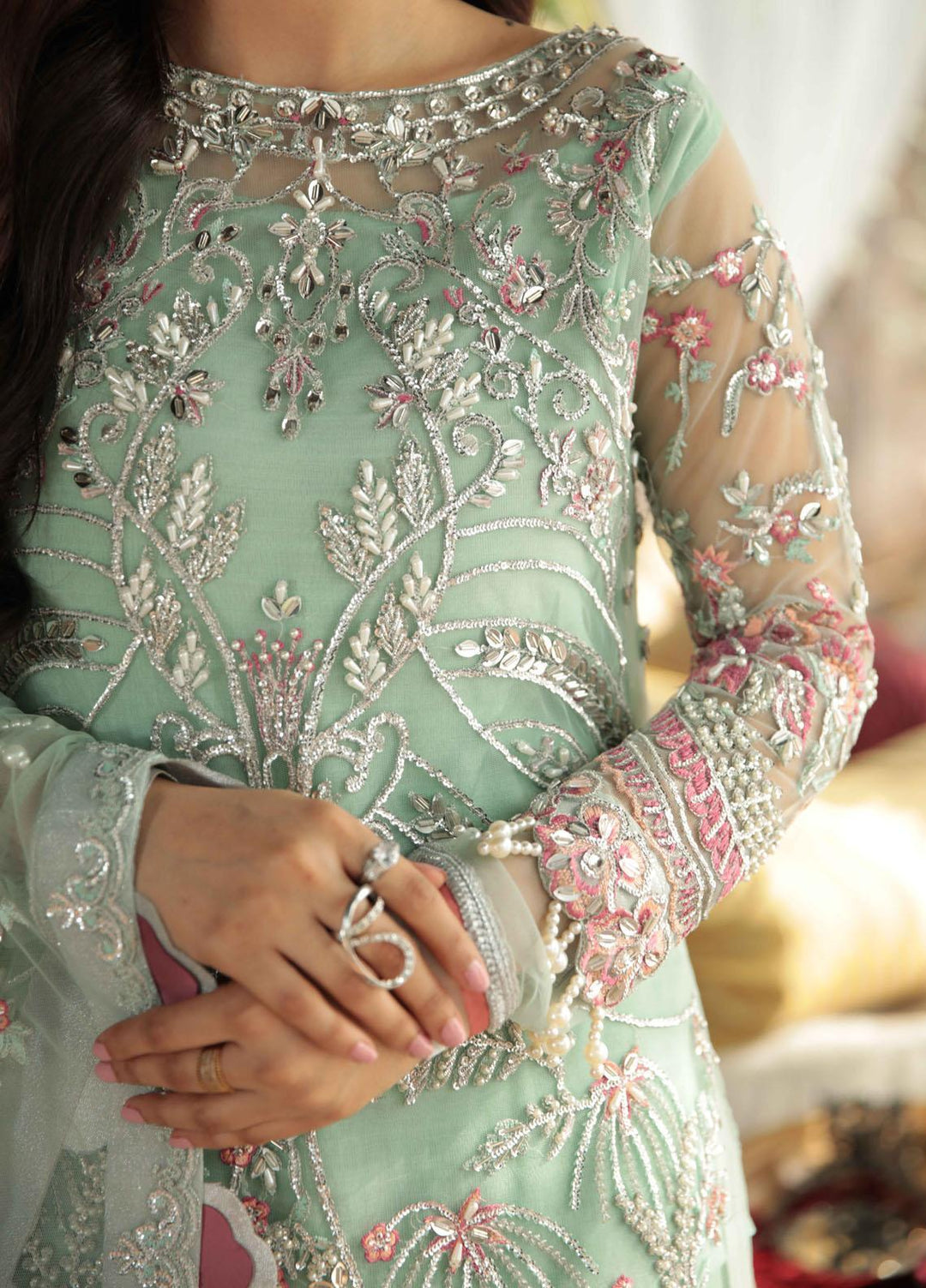 Surmaya By Avyana Embroidered Net Suits Unstitched 4 Piece Abshaar - Wedding Formal Collection