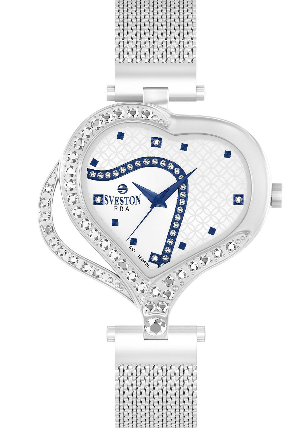 Sveston Elegant   Watch SVT22W Sveston COEUR SV-18049 SILVER-WHITE BLUE STONE - Sleek Women Watches