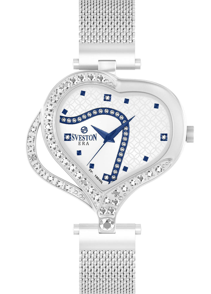 Sveston Elegant   Watch SVT22W Sveston COEUR SV-18049 SILVER-WHITE BLUE STONE - Sleek Women Watches