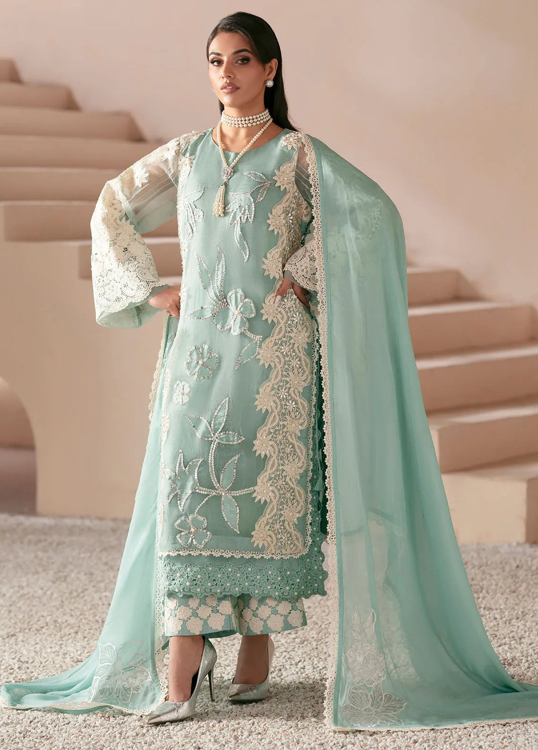 Symphony by AJR Pret Embroidered 3 Piece Suit Ember