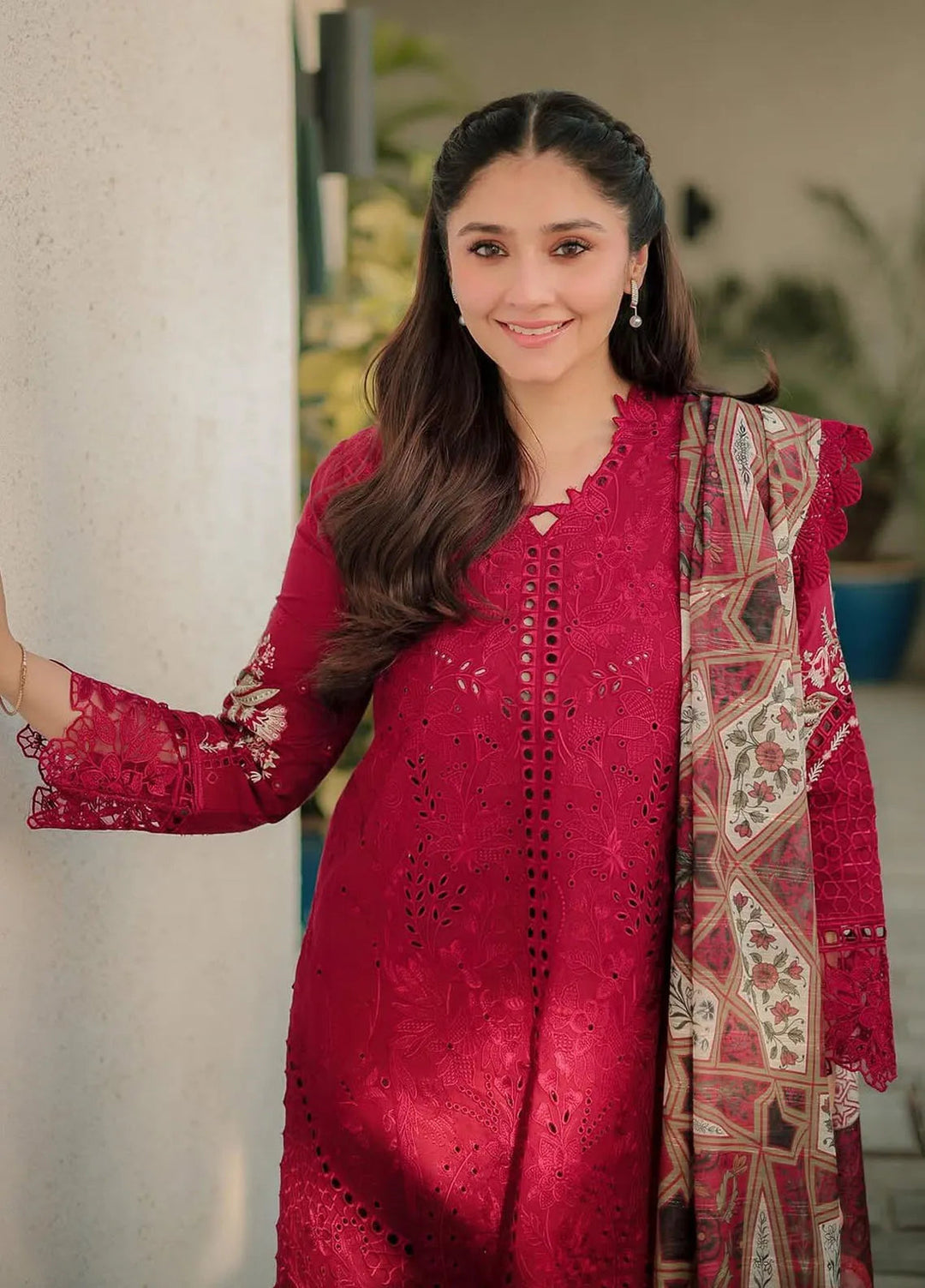 Symphony by Neeshay Embroidered Lawn Suits Unstitched 3 Piece NSH25S Scarlet - Summer Collection
