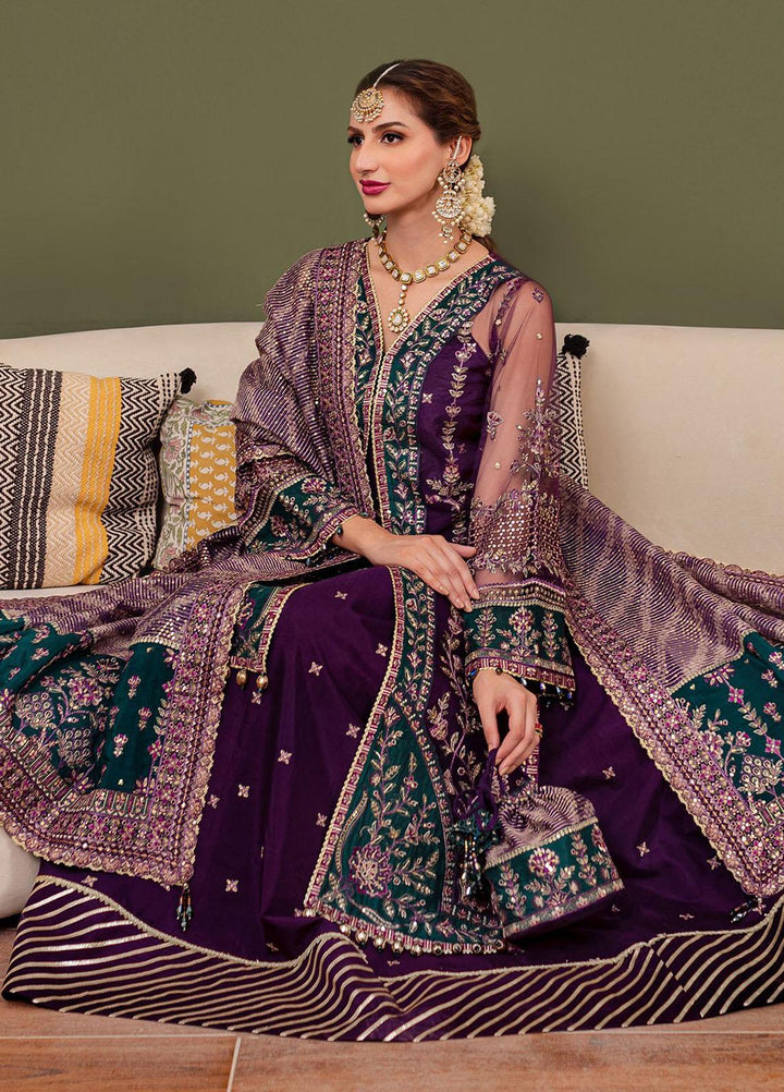 Tabeer By Farasha Embroidered Net Suits Unstitched 4 Piece FSH23TB D-05 Iris - Wedding Collection
