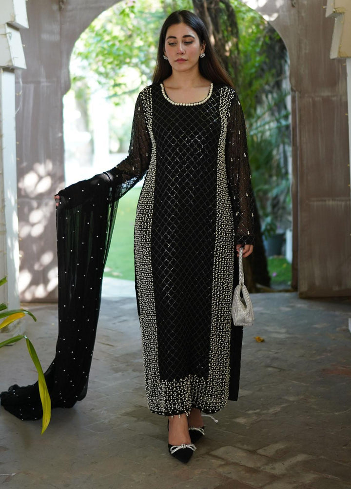 Manaal Arfeen Pret Embroidered  3 Piece Suit Black Pearl
