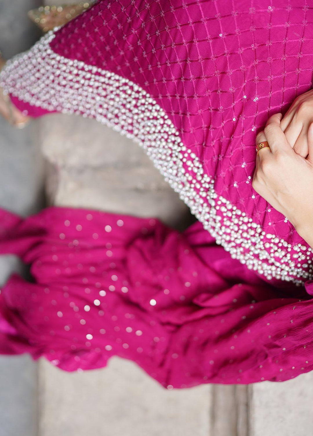 Manaal Arfeen Pret Embroidered  3 Piece Suit Magenta Pearl