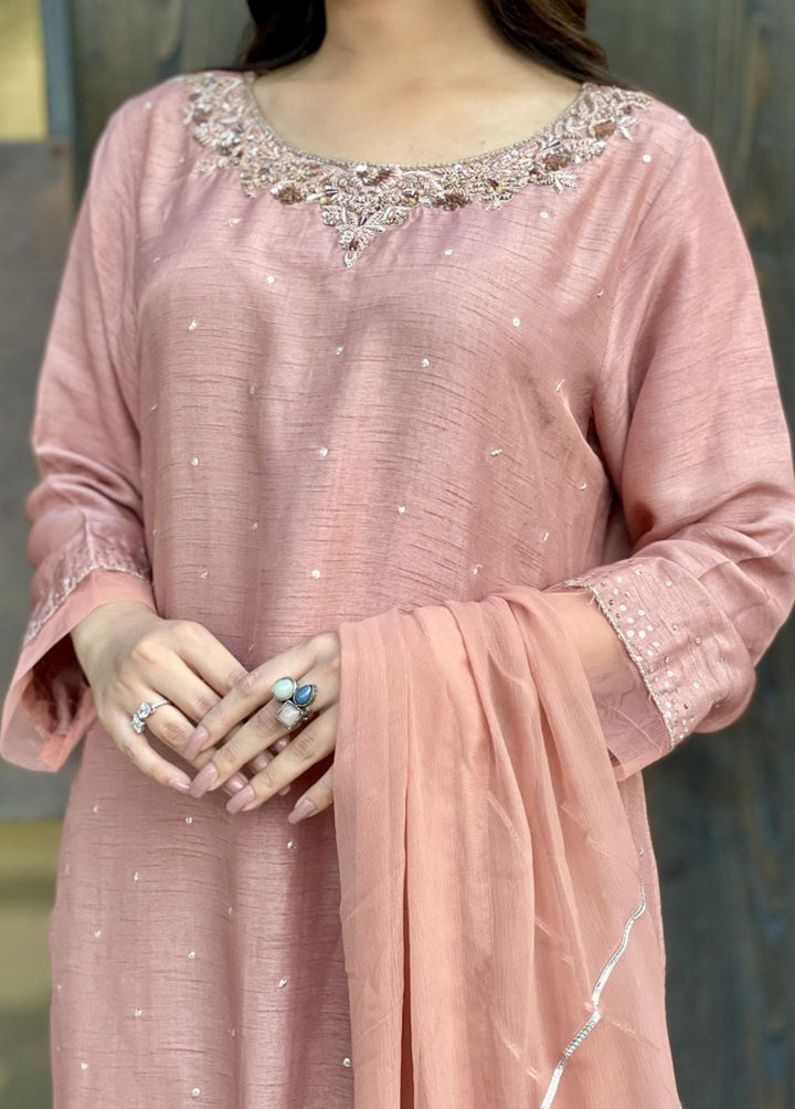 Manaal Arfeen Pret Eastern Raw Silk 3 Piece Suit MNL23T Peach Naqshi