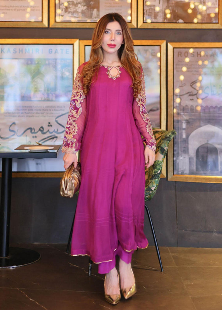 Manaal Arfeen Pret Embroidered Chiffon 3 Piece Suit MNL23T Purple Kalidaar