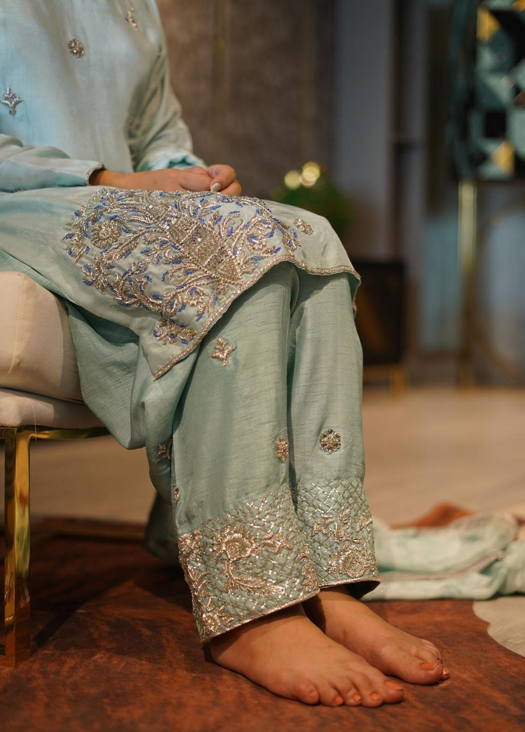Manaal Arfeen Pret Embroidered  3 Piece Suit Traditional Blue