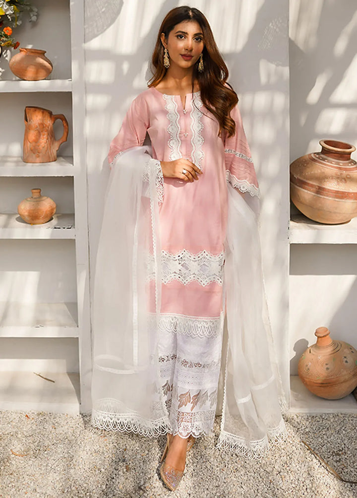 Tassawur Pret Lace Work Cotton 3 Piece Pink Blossom