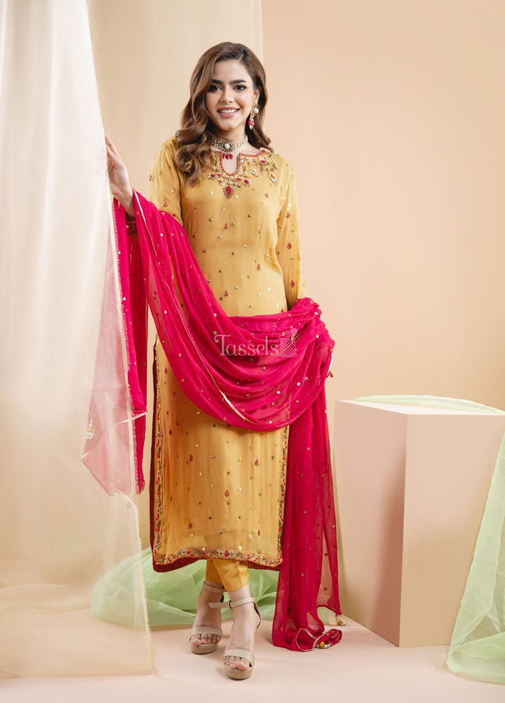 Tassels Pret  Chiffon 3 Piece Suit Aashna