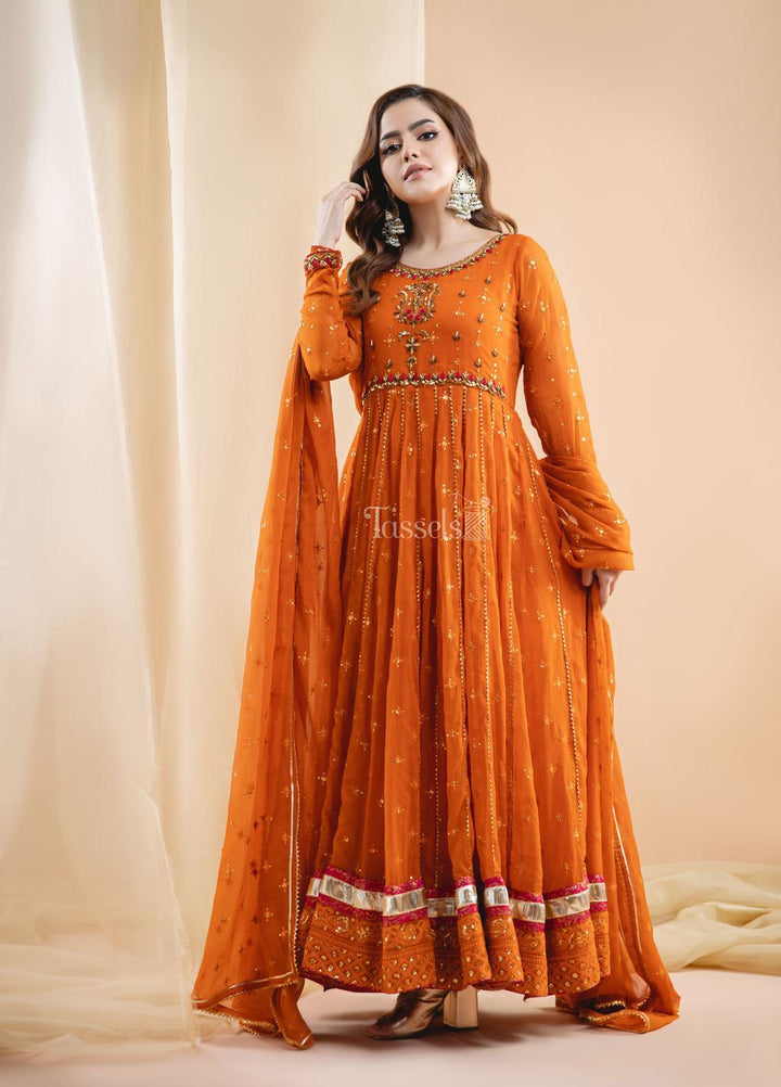 Tassels Pret  Chiffon 3 Piece Suit Narangi