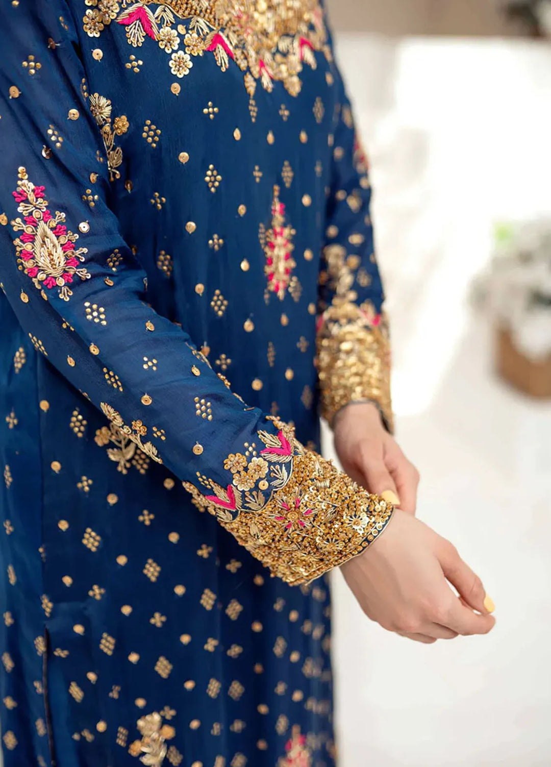 Tassels Pret Embroidered 3 Piece Suit Azure Dark Blue