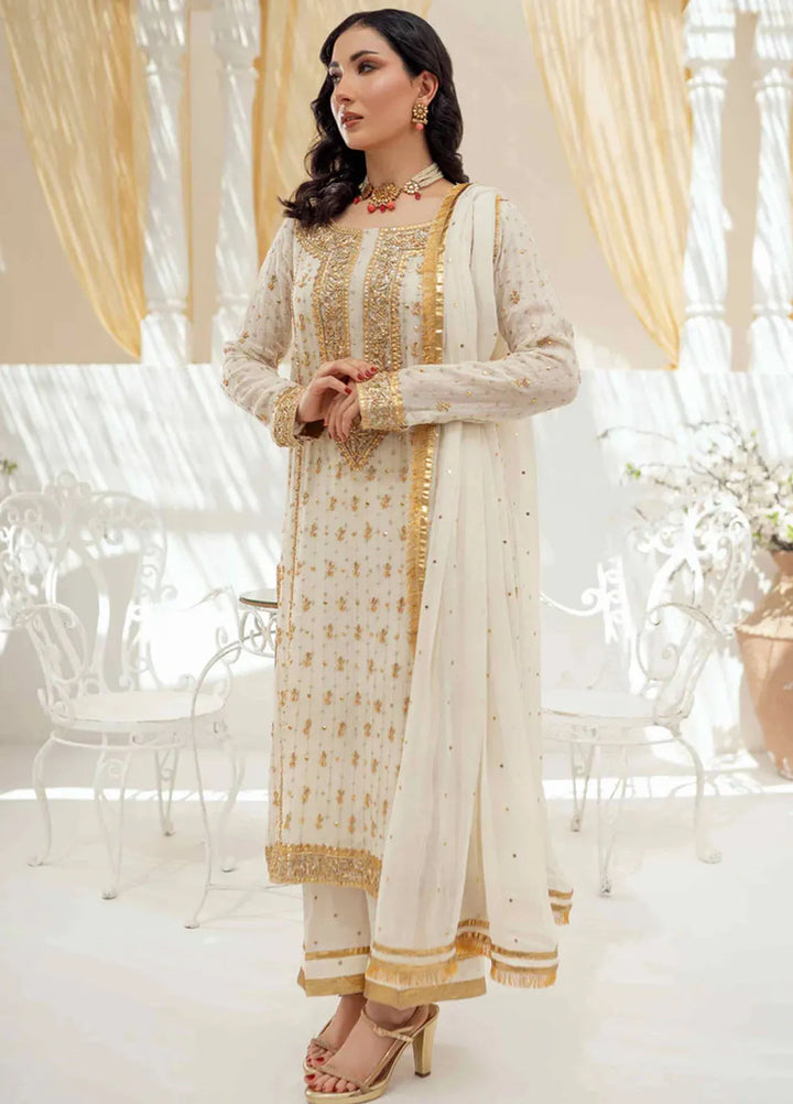 Tassels Pret Embroidered 3 Piece Suit Camallia Off White