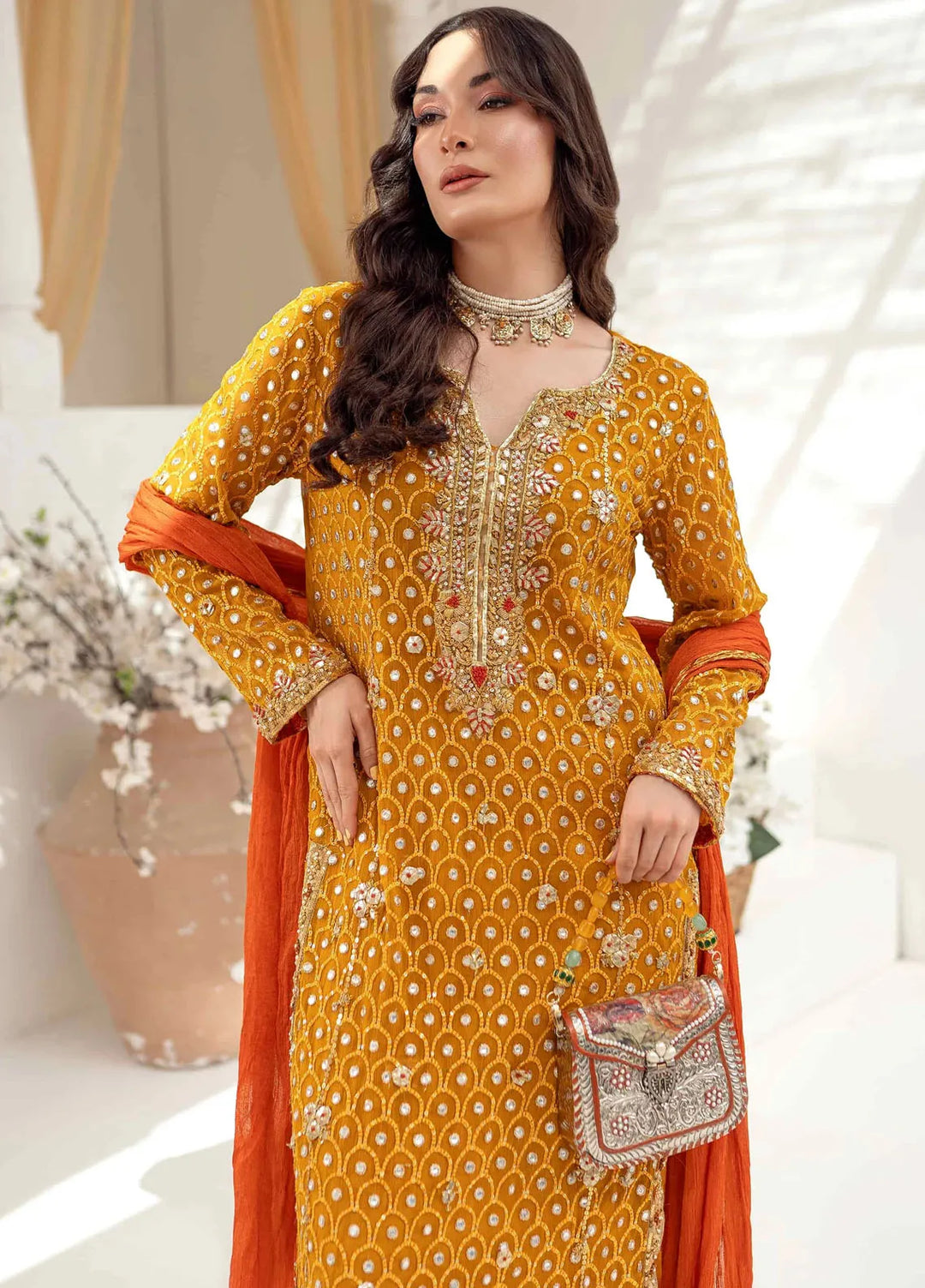 Tassels Pret Embroidered 3 Piece Suit Daffodil Yellow