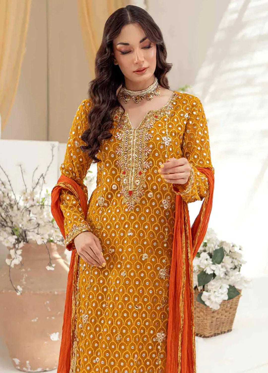 Tassels Pret Embroidered 3 Piece Suit Daffodil Yellow