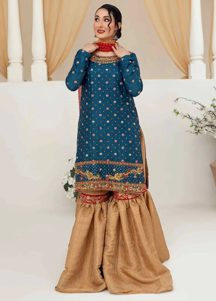 Tassels Pret Embroidered 3 Piece Suit Indigo Dark Sea Blue