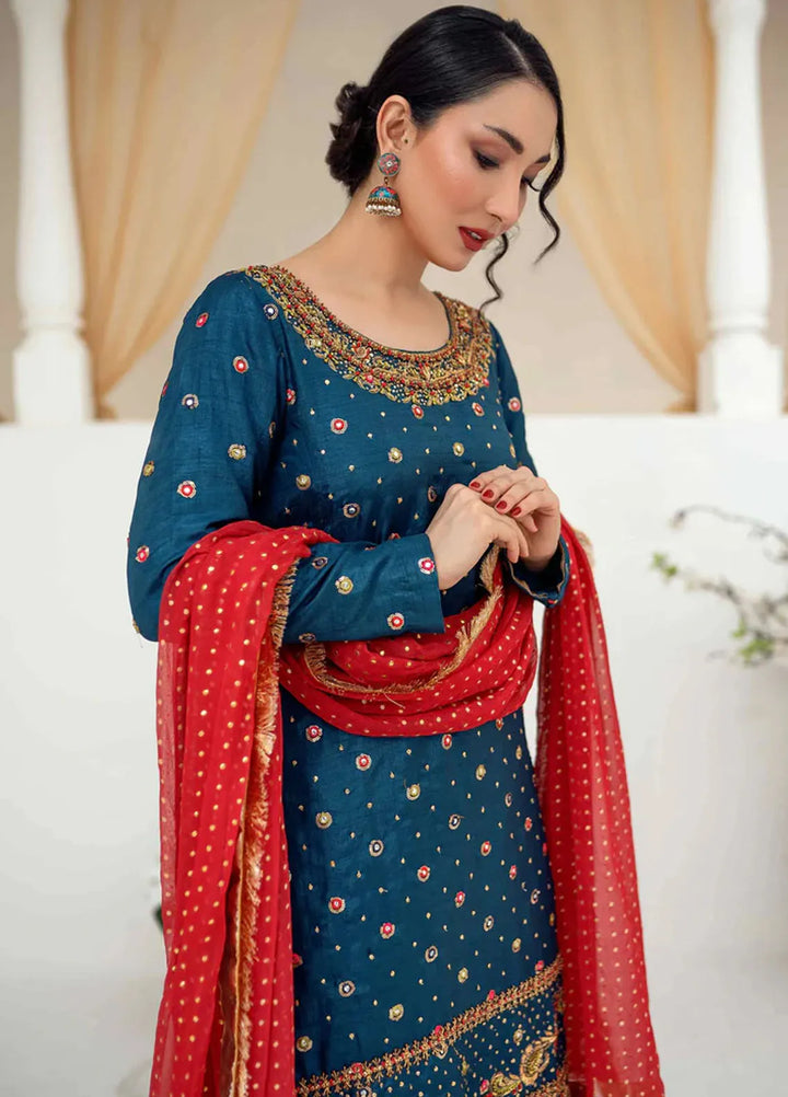 Tassels Pret Embroidered 3 Piece Suit Indigo Dark Sea Blue