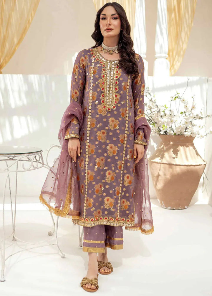 Tassels Pret Embroidered 3 Piece Suit Lilac Light Purple