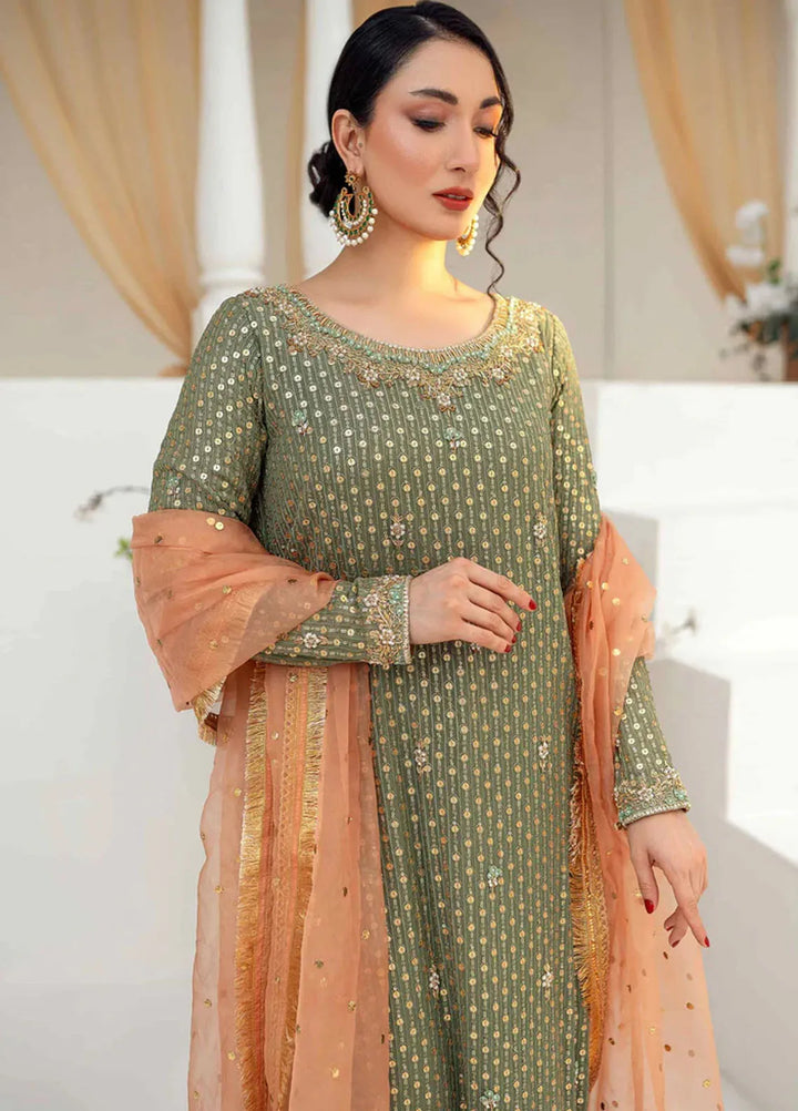 Tassels Pret Embroidered 3 Piece Suit Olive Green