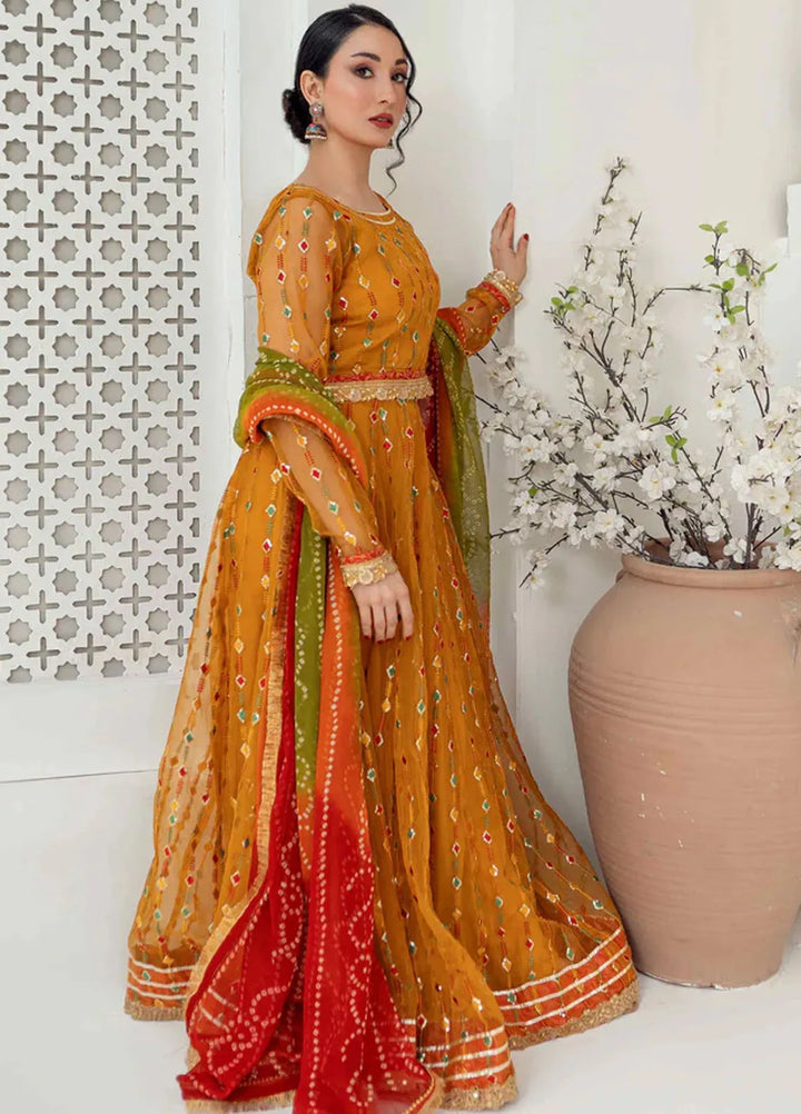 Tassels Pret Embroidered 3 Piece Suit Orchid Mustard Yellow
