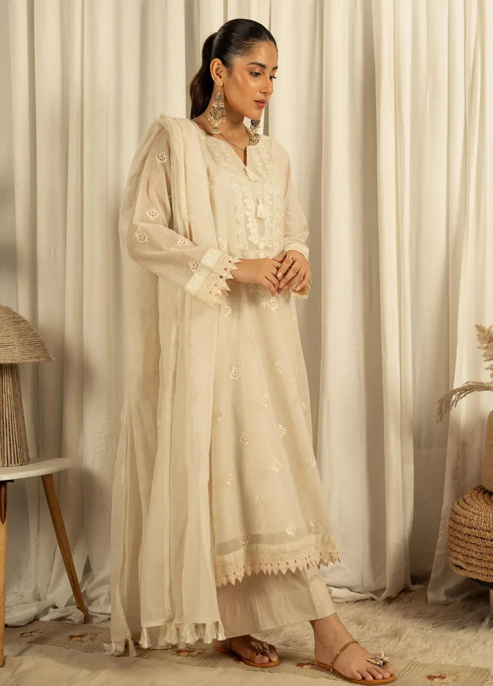 Tassels Pret Embroidered Cotton Net 3 Piece Suit Snowdrop