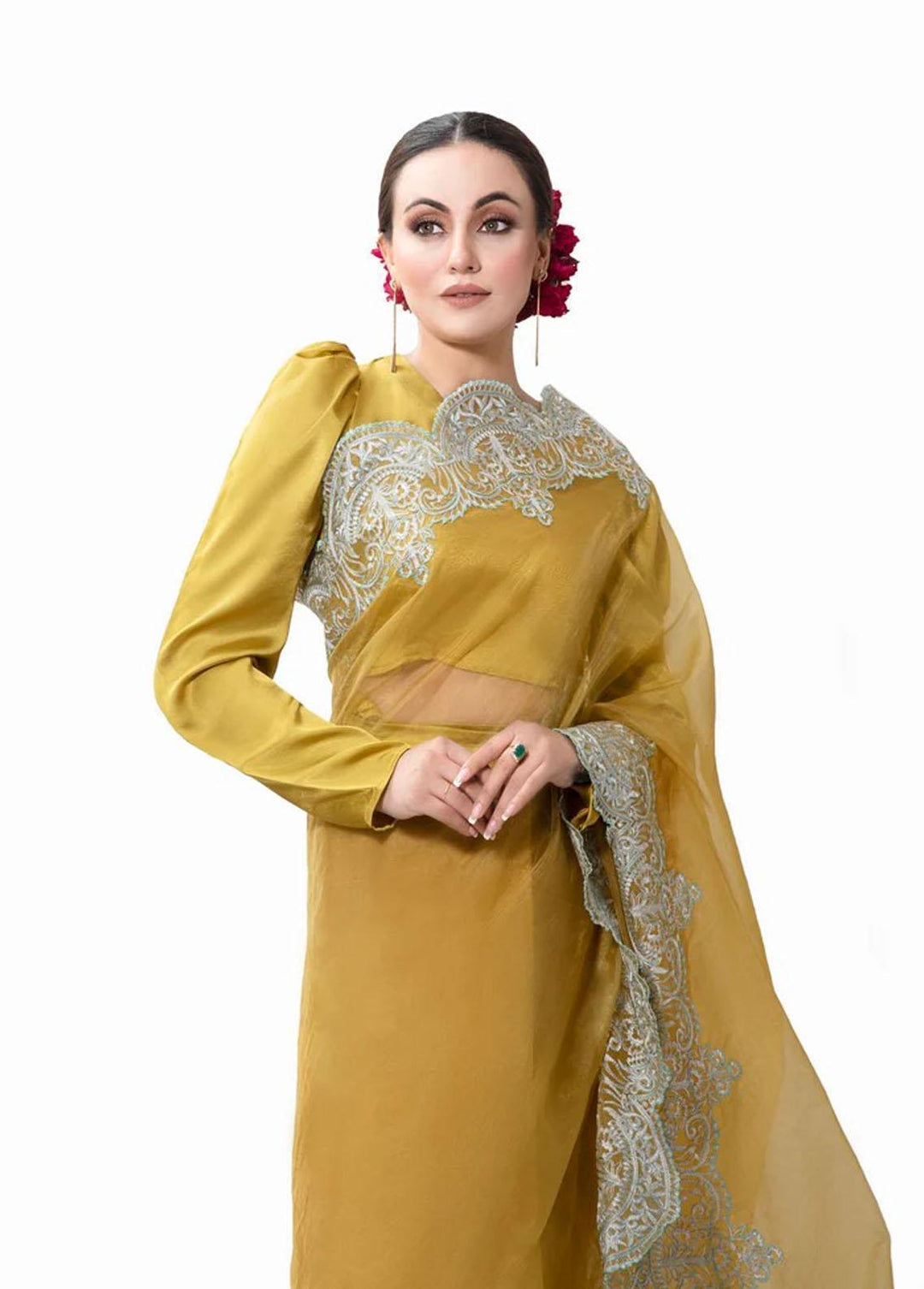 Tehwar By Norans Embroidered Silk  Unstitched Saree NO22T NSC-PR 03 - Winter Collection