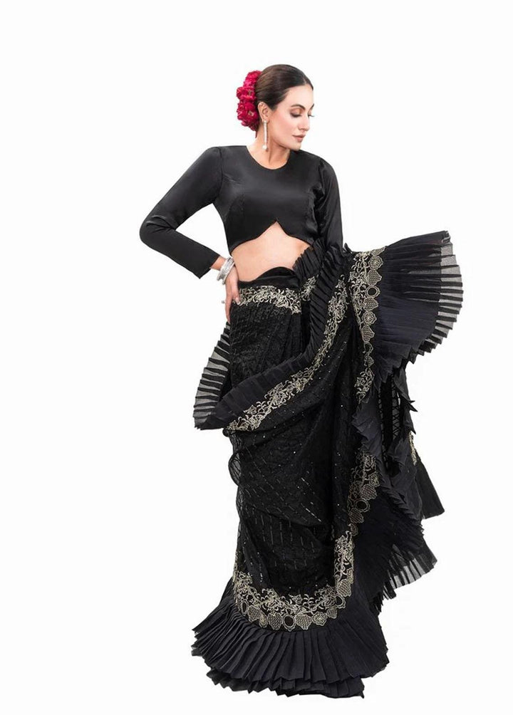 Tehwar By Norans Embroidered Silk  Unstitched Saree NO22T NSC-PR 05 - Winter Collection