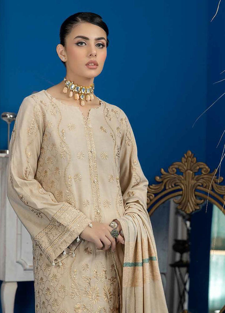 Tehzeeb By Riaz Arts Embroidered Leather Peach Suits Unstitched 3 Piece RA22LP TL-23 - Winter Collection