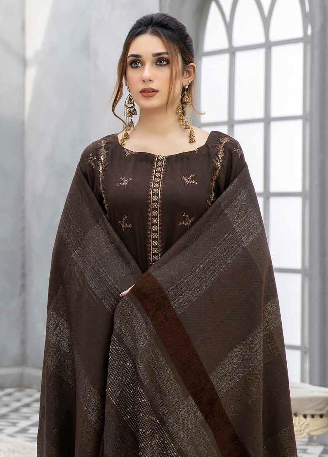 Tehzeeb By Riaz Arts Embroidered Leather Peach Suits Unstitched 3 Piece RA22TL5 TL-130 - Winter Collection