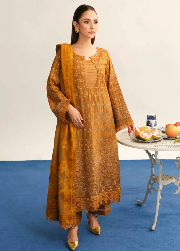 Tehzeeb By Riaz Arts Embroidered Leather Peach Suit Unstitched 3 Piece RA24EW TL-327 - Winter Collection