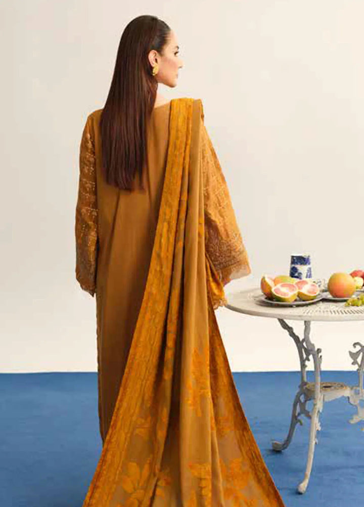 Tehzeeb By Riaz Arts Embroidered Leather Peach Suit Unstitched 3 Piece RA24EW TL-327 - Winter Collection