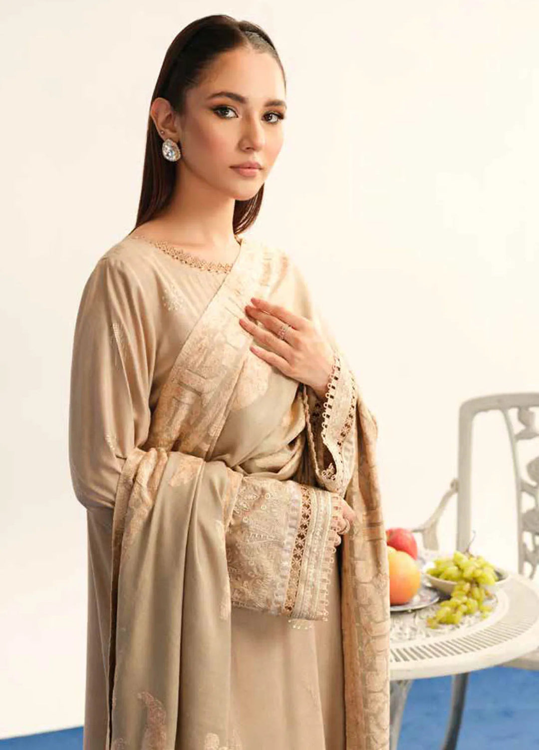 Tehzeeb By Riaz Arts Embroidered Leather Peach Suit Unstitched 3 Piece RA24EW TL-328 - Winter Collection