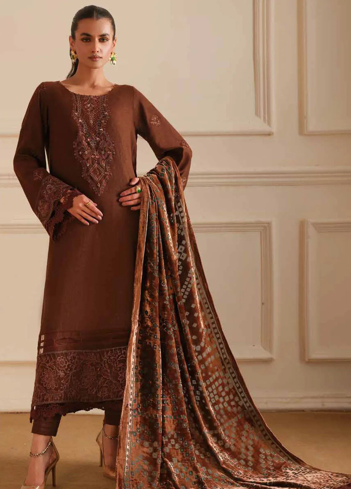 Tehzeeb By Riaz Arts Embroidered Leather Peach Suit Unstitched 3