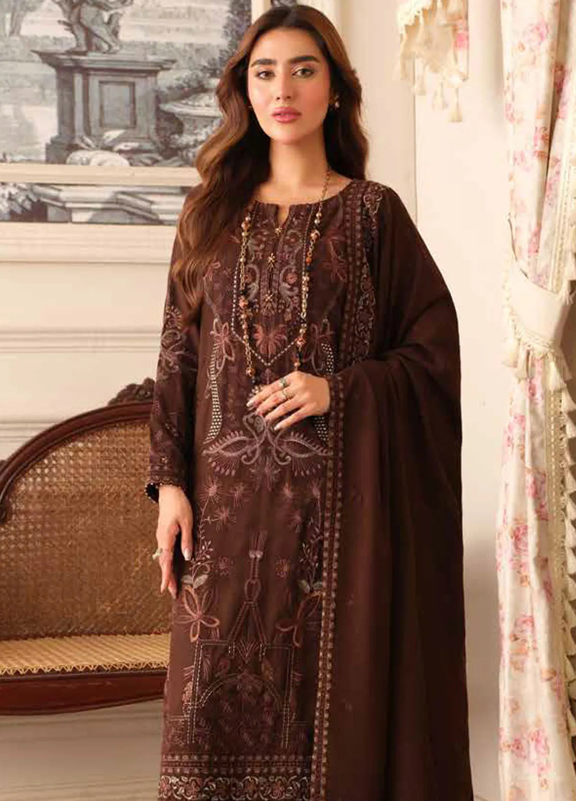 Tehzeeb By Riaz Arts Embroidered Leather Peach Suit Unstitched 3